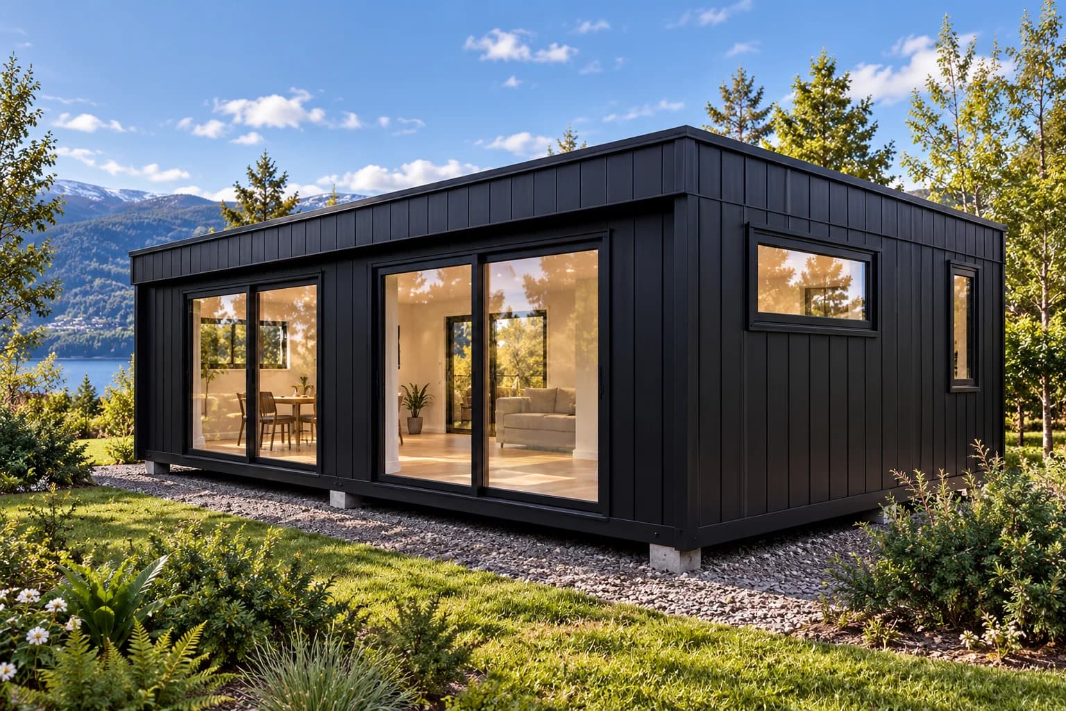 Módulo Modular Dominus 27,2 m² Urbatec - Fachada Exterior con Ventanales Termopanel
